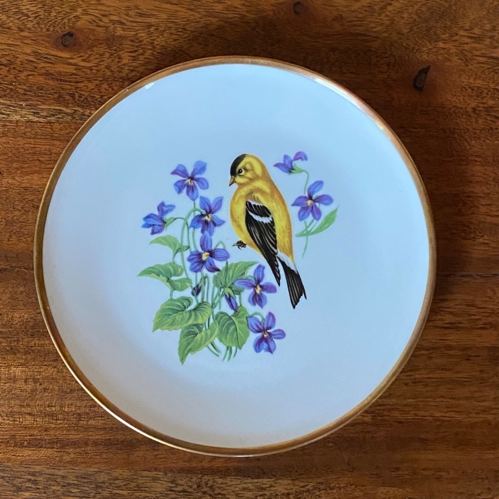 Schumann Bavaria Goldfinch & Violets Decorative Plate 8" Porcelain Handcrafted